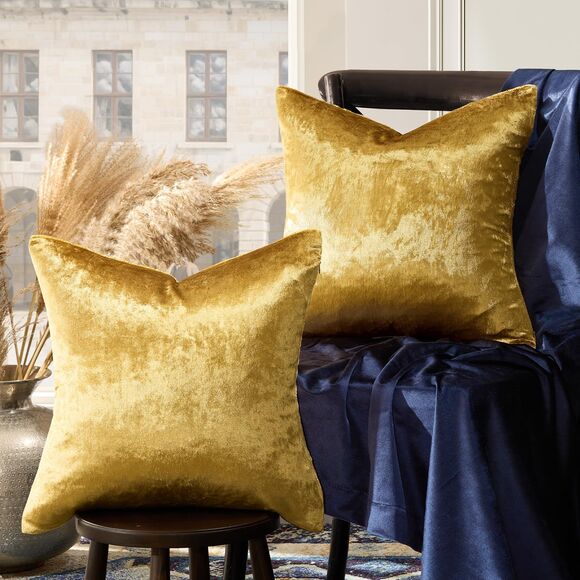 Other - Set of 2, 20" x 20 Inch, Gold Velvet Decorative Throw Pillow Covers